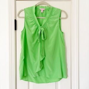 Lilly Pulitzer Silk Dahlia Top Sz M sleeveless blouse green with tie neck